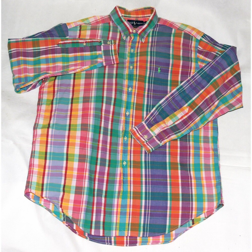 Ralph Lauren Classic Fit Men's Long Sleeve Button Down Plaid Shirt Size XL